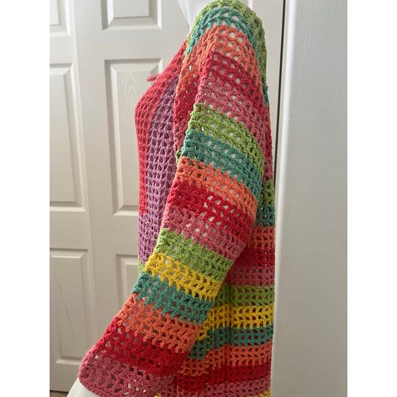 NWOT FARM RIO Striped Multicolor Crochet Dress beaded tassels Cover Up Large - Picture 14 of 16